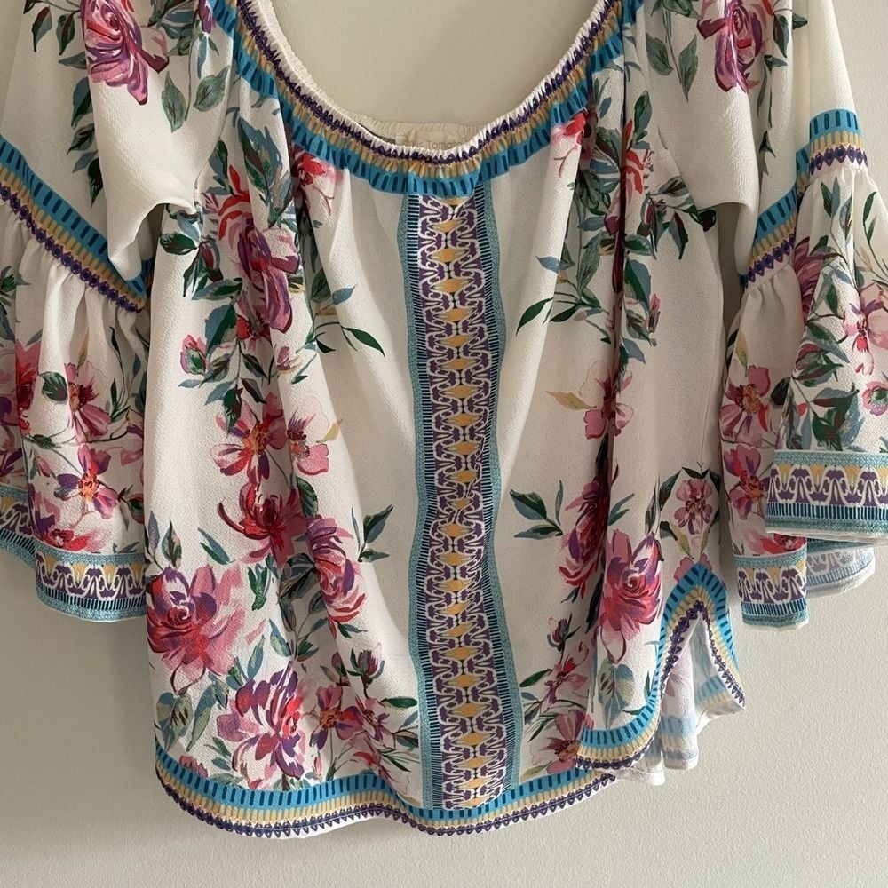 Jealous Tomato Womens Boho Floral Bell Sleeve Off Shoulder Blouse JT6587-TJ M